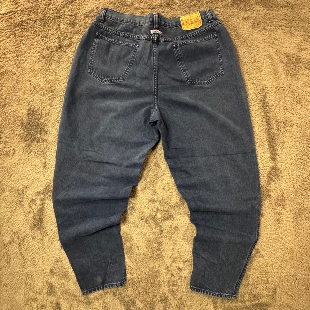 Vintage Brittania High Waisted Pleated Tapered Denim Jeans‎ Dark Wash Blue 34x30